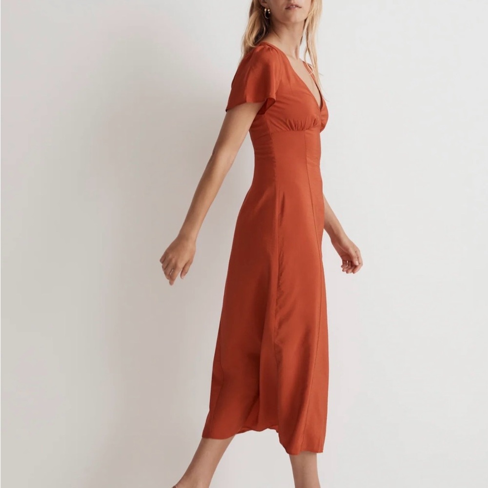 Elegant Madewell V-Neck Flutter-Sleeve Midi Dress size 10 - Picture 2 of 5
